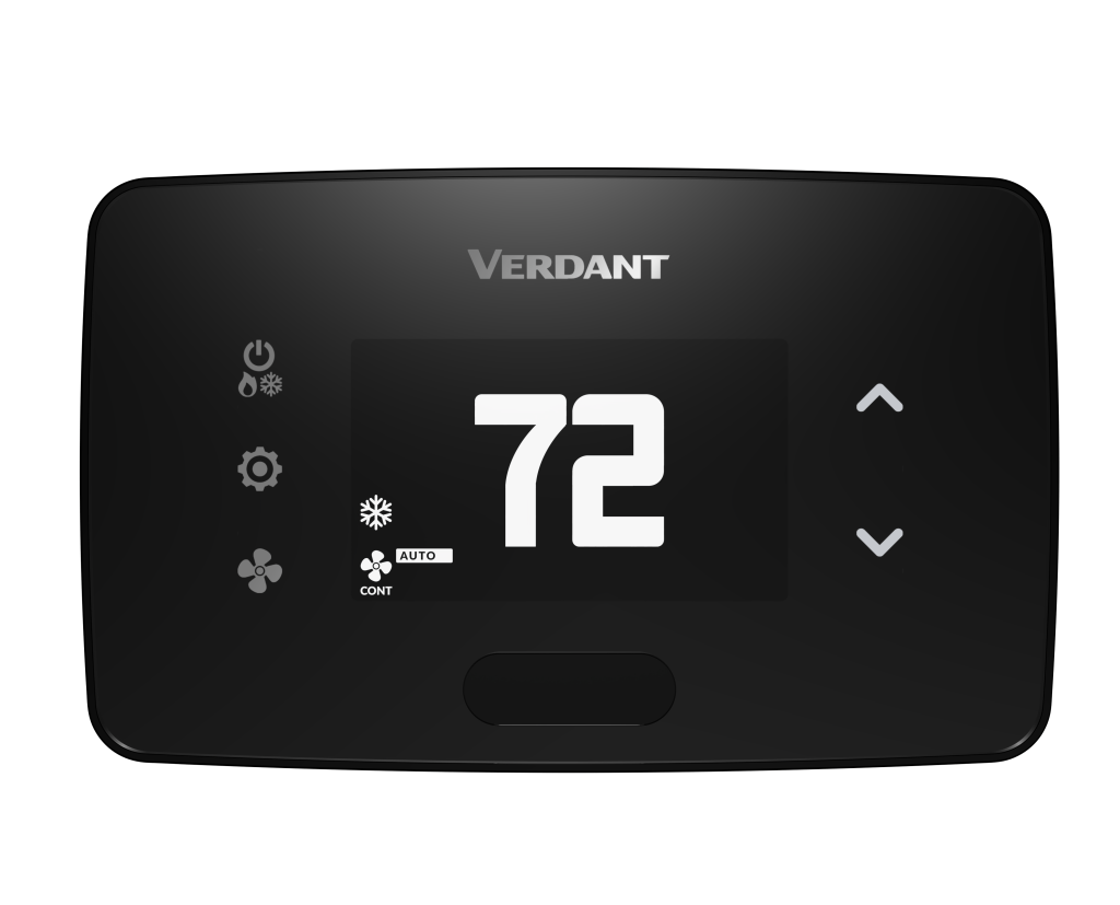 Verdant VX4 black smart thermostat for hotel guestroom energy management and HVAC control
